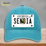 Senoia Georgia State Novelty License Plate Hat Unconstructed Cotton / Lake Blue