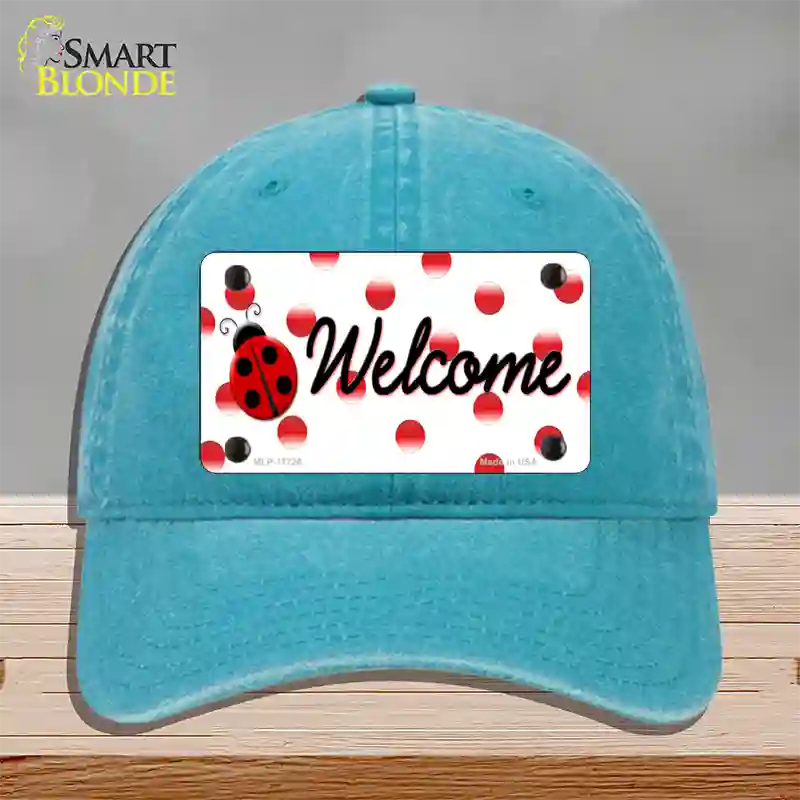 Welcome Ladybug Novelty License Plate Hat Unconstructed Cotton / Lake Blue