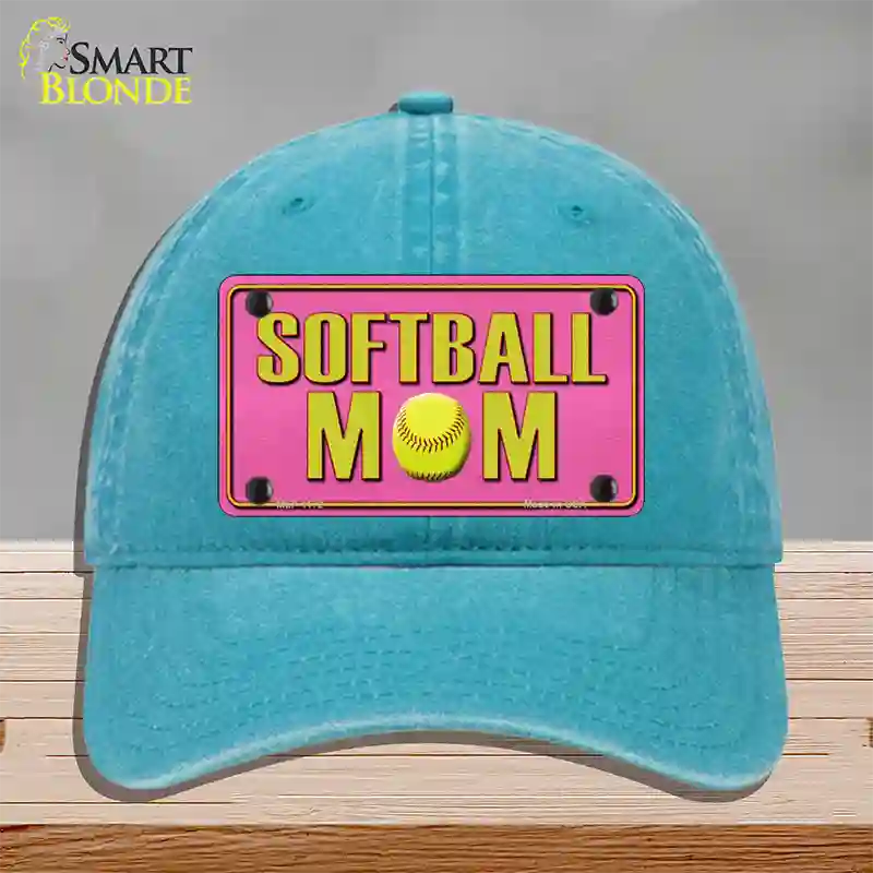 Softball Mom Novelty License Plate Hat Unconstructed Cotton / Lake Blue