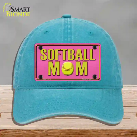 Softball Mom Novelty License Plate Hat Unconstructed Cotton / Lake Blue