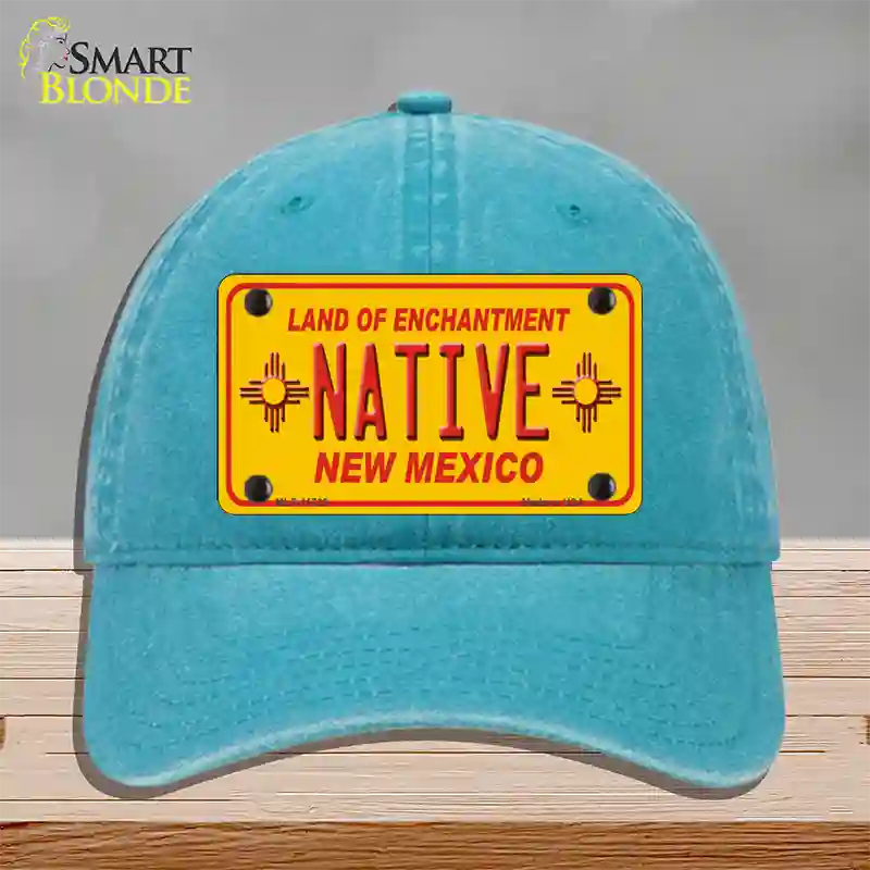 Native New Mexico Yellow State Novelty License Plate Hat Unconstructed Cotton / Lake Blue