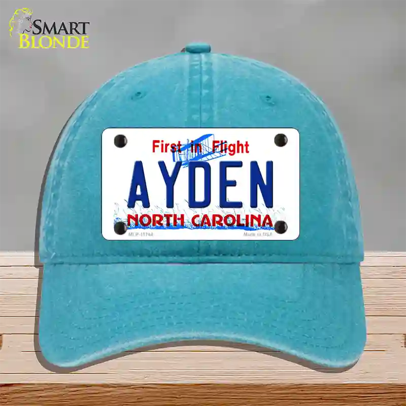 Ayden North Carolina State Novelty License Plate Hat Unconstructed Cotton / Lake Blue