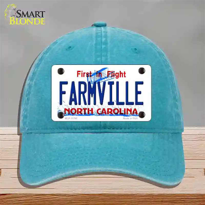 Farmville North Carolina State Novelty License Plate Hat Unconstructed Cotton / Lake Blue