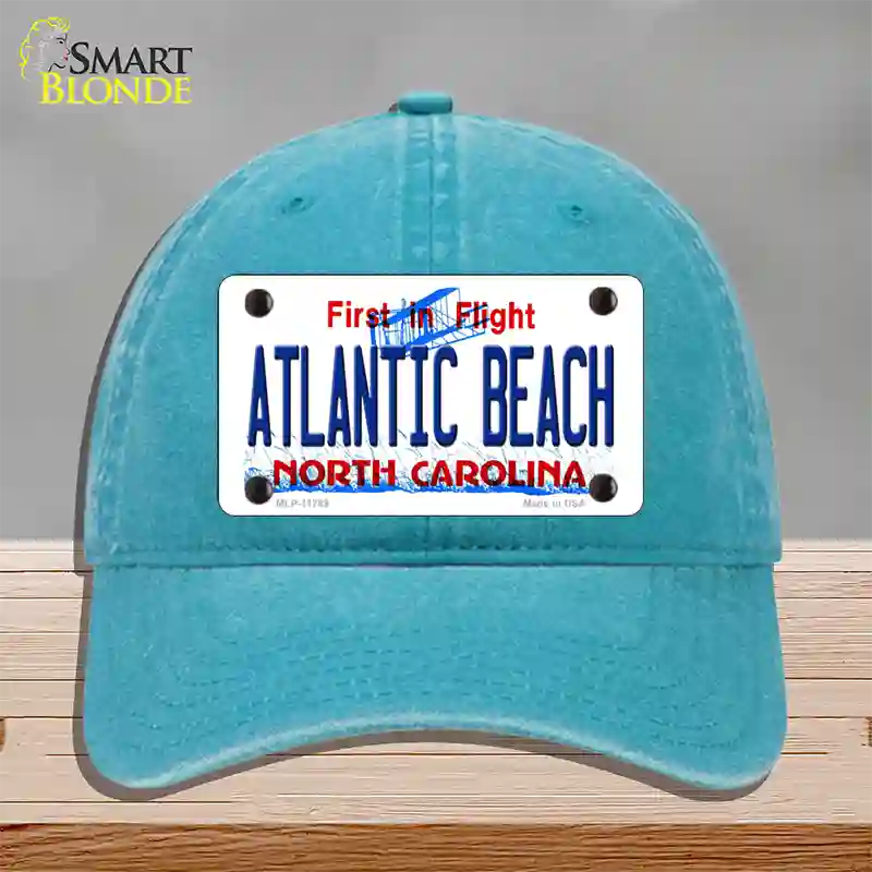 Atlantic Beach North Carolina State Novelty License Plate Hat Unconstructed Cotton / Lake Blue