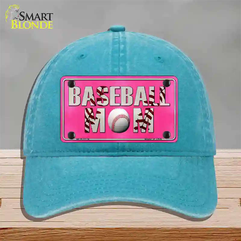 Baseball Mom Novelty License Plate Hat Unconstructed Cotton / Lake Blue