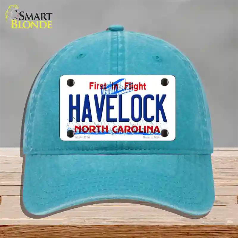 Havelock North Carolina State Novelty License Plate Hat Unconstructed Cotton / Lake Blue