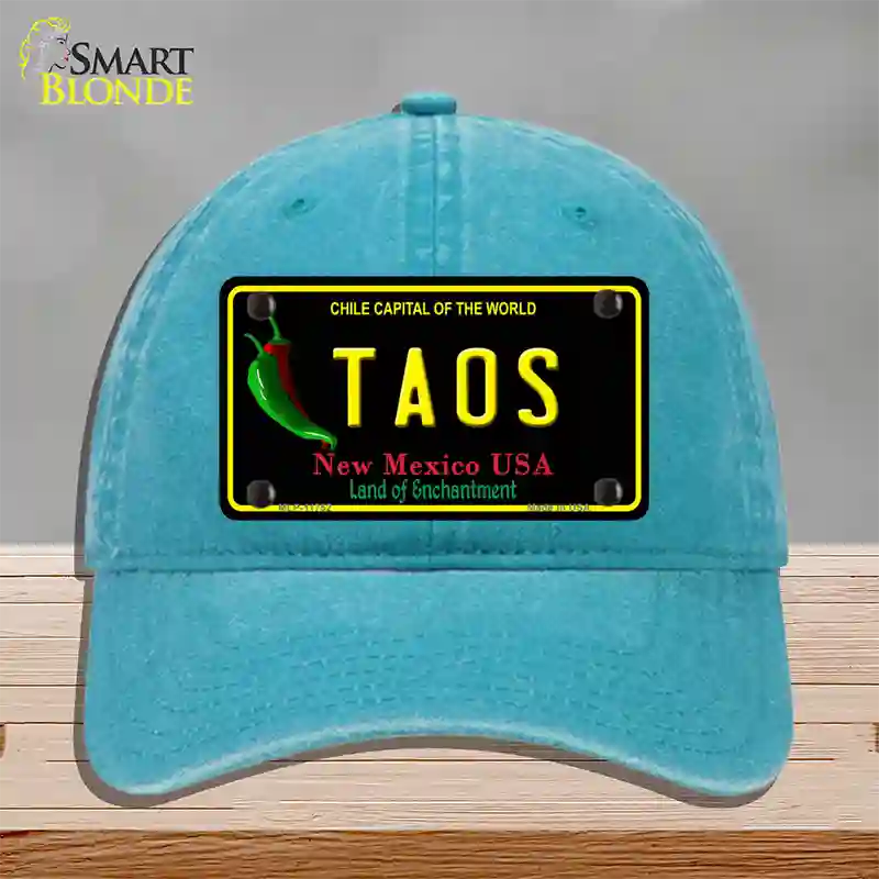 Taos New Mexico Black State Novelty License Plate Hat Unconstructed Cotton / Lake Blue