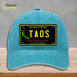 Taos New Mexico Black State Novelty License Plate Hat Unconstructed Cotton / Lake Blue