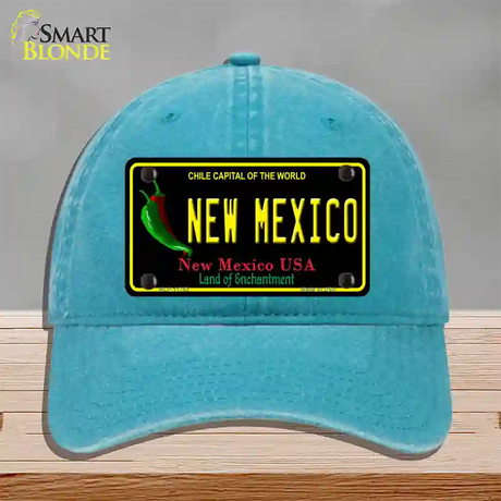 New Mexico Black State Novelty License Plate Hat Unconstructed Cotton / Lake Blue