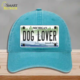 Michigan Dog Lover Novelty License Plate Hat Unconstructed Cotton / Lake Blue