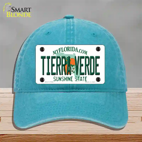 Tierra Verde Florida Novelty License Plate Hat Unconstructed Cotton / Lake Blue