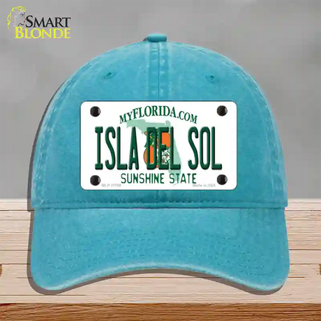 Isla Del Sol Florida Novelty License Plate Hat Unconstructed Cotton / Lake Blue