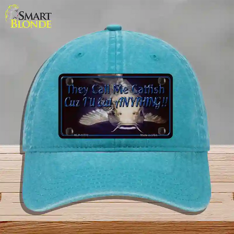 They Call Me Catfish Novelty License Plate Hat Unconstructed Cotton / Lake Blue