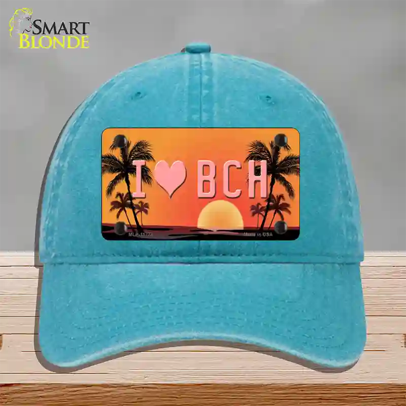 I Love Beach Novelty License Plate Hat Unconstructed Cotton / Lake Blue