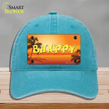 Be Happy Beach Scene Novelty License Plate Hat Unconstructed Cotton / Lake Blue