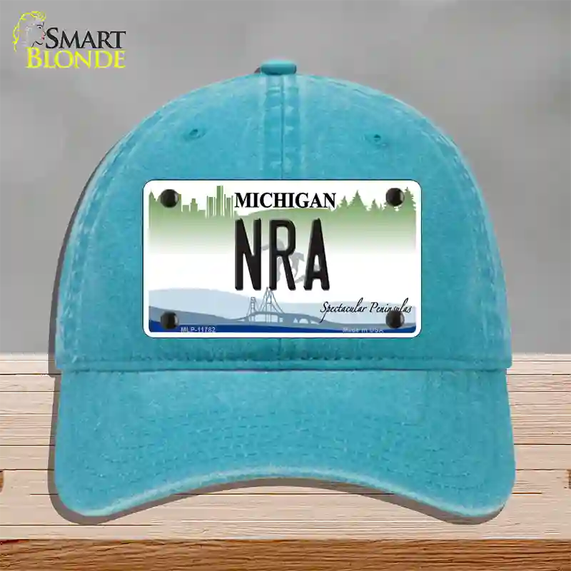 NRA Michigan Novelty License Plate Hat Unconstructed Cotton / Lake Blue