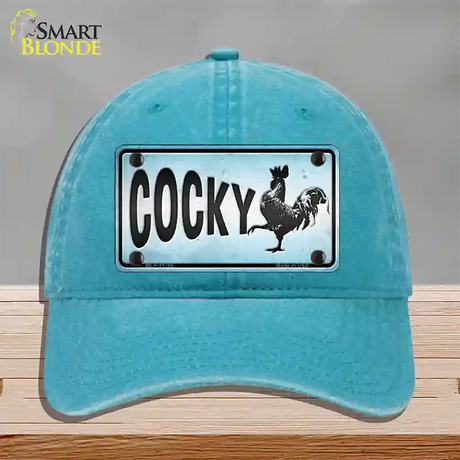 Cocky Chicken Novelty License Plate Hat Unconstructed Cotton / Lake Blue