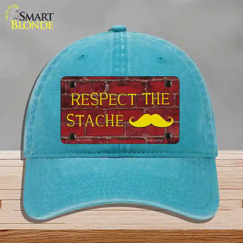 Respect the Stache Novelty License Plate Hat Unconstructed Cotton / Lake Blue