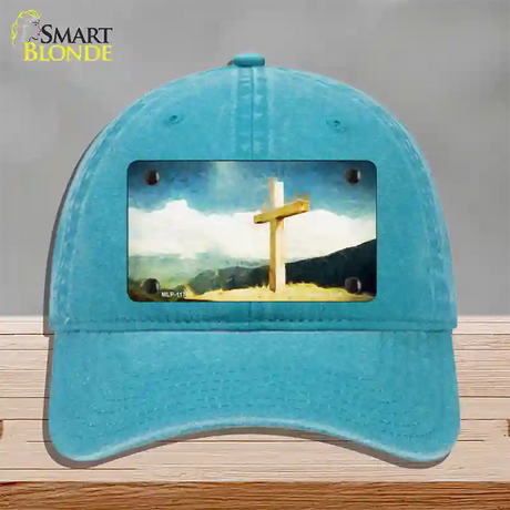 Lone Cross in the Sky Novelty License Plate Hat Unconstructed Cotton / Lake Blue