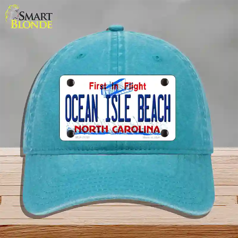 Ocean Isle Beach North Carolina Novelty License Plate Hat Unconstructed Cotton / Lake Blue