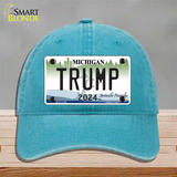 Trump 2024 Michigan Background Novelty License Plate Hat Unconstructed Cotton / Lake Blue