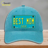 Best Mom Ever Novelty License Plate Hat Unconstructed Cotton / Lake Blue