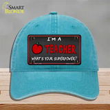 I Am A Teacher Novelty License Plate Hat Unconstructed Cotton / Lake Blue