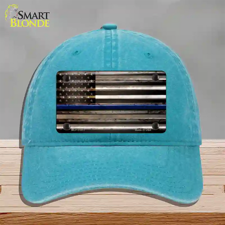 Thin Blue Line American Flag Novelty License Plate Hat Unconstructed Cotton / Lake Blue