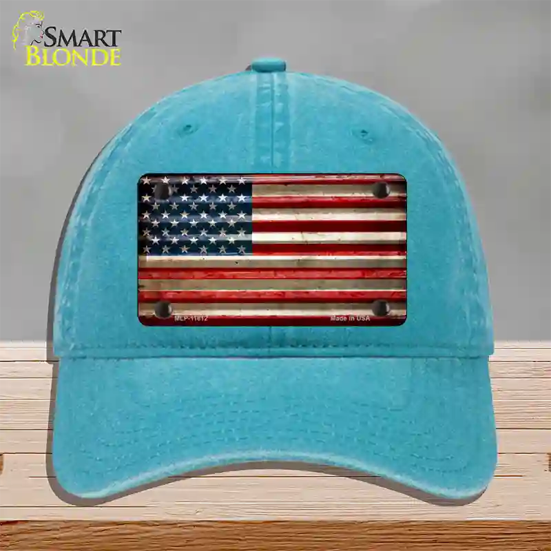 American Flag Corrugated Novelty License Plate Hat Unconstructed Cotton / Lake Blue