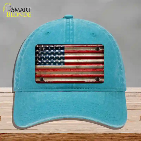 American Flag Corrugated Novelty License Plate Hat Unconstructed Cotton / Lake Blue