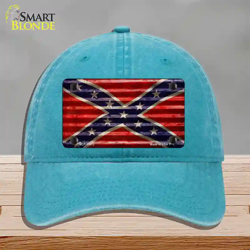 Confederate Flag Corrugated Novelty License Plate Hat Unconstructed Cotton / Lake Blue