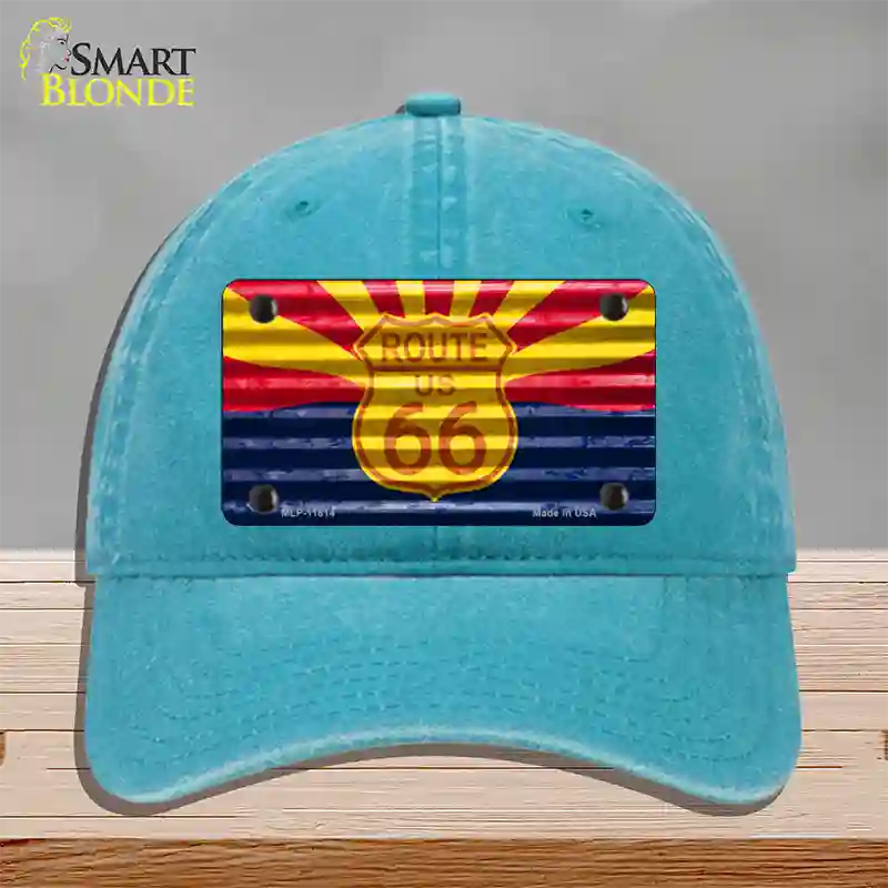 Route 66 Arizona Flag Novelty License Plate Hat Unconstructed Cotton / Lake Blue