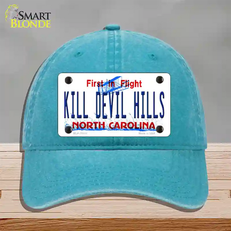 Kill Devil Hills North Carolina Novelty License Plate Hat Unconstructed Cotton / Lake Blue