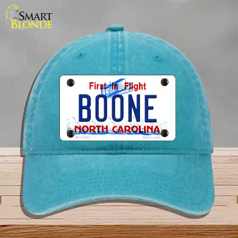 Boone North Carolina Novelty License Plate Hat Unconstructed Cotton / Lake Blue