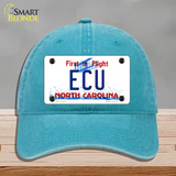 ECU North Carolina Novelty License Plate Hat Unconstructed Cotton / Lake Blue