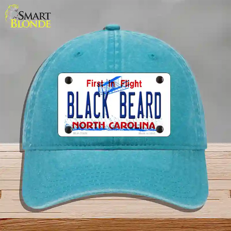 Black Beard North Carolina Novelty License Plate Hat Unconstructed Cotton / Lake Blue