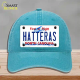 Hatteras North Carolina Novelty License Plate Hat Unconstructed Cotton / Lake Blue