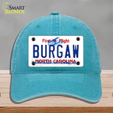 Burgaw North Carolina Novelty License Plate Hat Unconstructed Cotton / Lake Blue