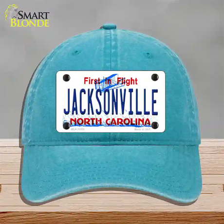 Jacksonville North Carolina Novelty License Plate Hat Unconstructed Cotton / Lake Blue