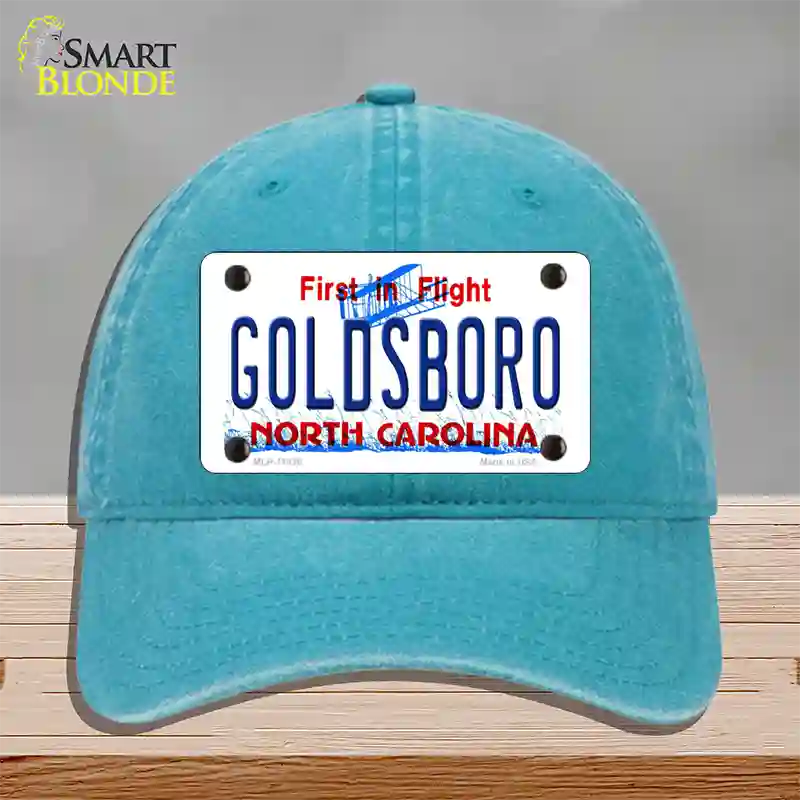 Goldsboro North Carolina Novelty License Plate Hat Unconstructed Cotton / Lake Blue