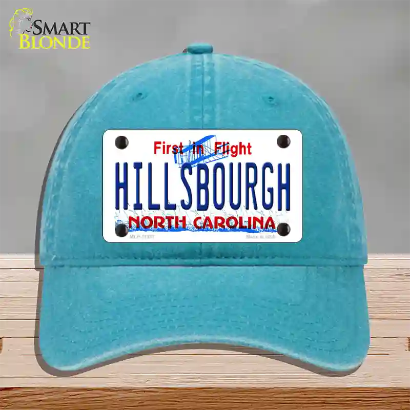 Hillsbourgh North Carolina Novelty License Plate Hat Unconstructed Cotton / Lake Blue