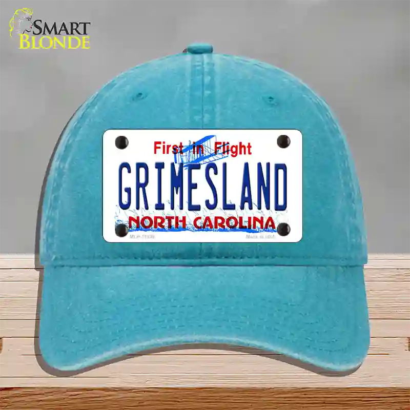 Grimesland North Carolina Novelty License Plate Hat Unconstructed Cotton / Lake Blue