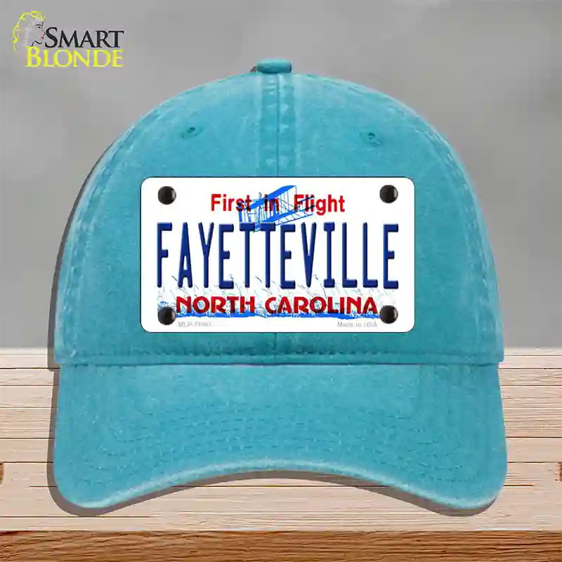 Fayetteville North Carolina Novelty License Plate Hat Unconstructed Cotton / Lake Blue