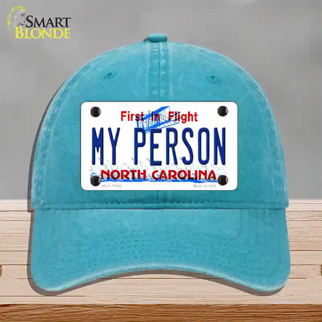 My Person North Carolina Novelty License Plate Hat Unconstructed Cotton / Lake Blue