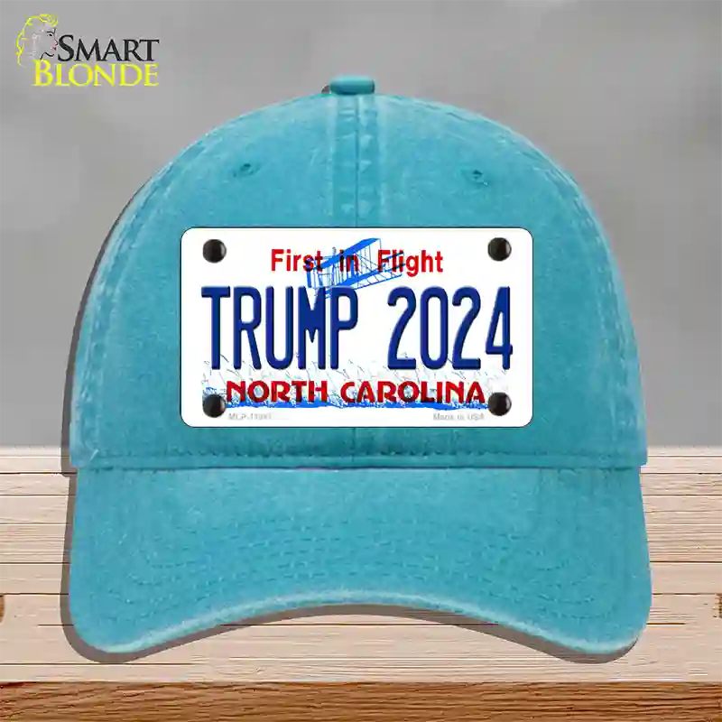 Trump 2024 North Carolina Novelty License Plate Hat Unconstructed Cotton / Lake Blue