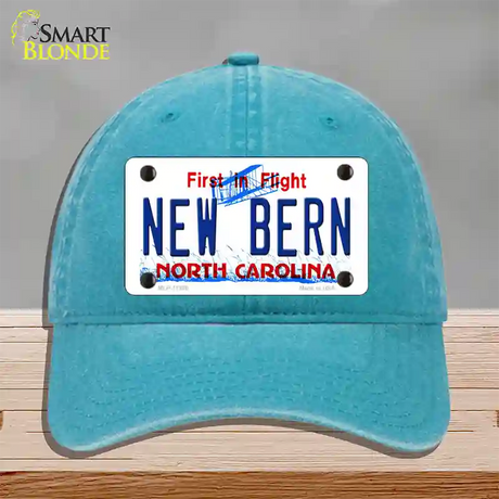 New Bern North Carolina Novelty License Plate Hat Unconstructed Cotton / Lake Blue