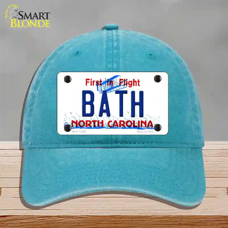 Bath North Carolina Novelty License Plate Hat Unconstructed Cotton / Lake Blue