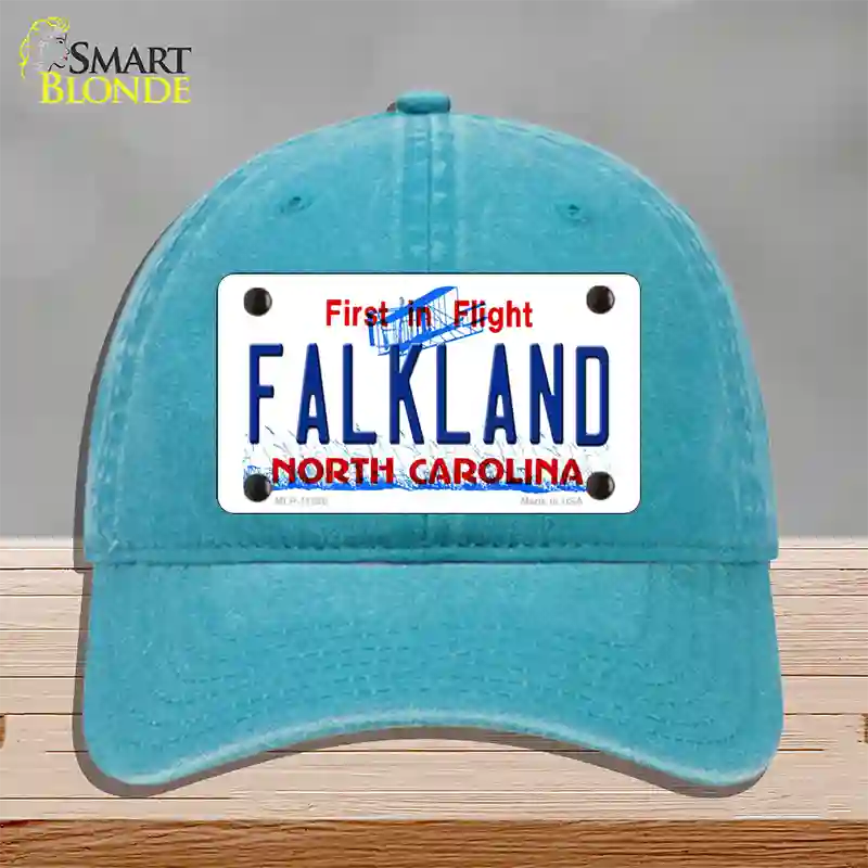 Falkland North Carolina Novelty License Plate Hat Unconstructed Cotton / Lake Blue