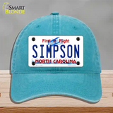 Simpson North Carolina Novelty License Plate Hat Unconstructed Cotton / Lake Blue