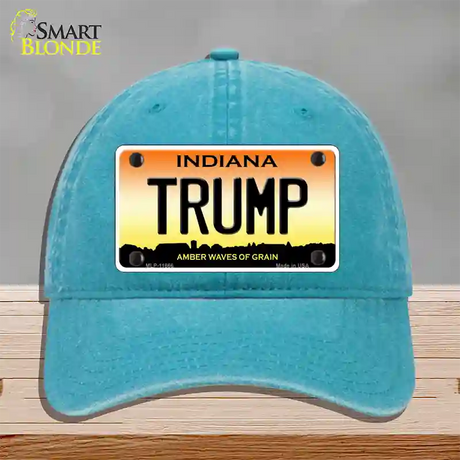 Trump Indiana Novelty License Plate Hat Unconstructed Cotton / Lake Blue